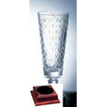 Diamond Net Vase on a Rosewood Base - Italian Lead Crystal (18 1/4"x8")